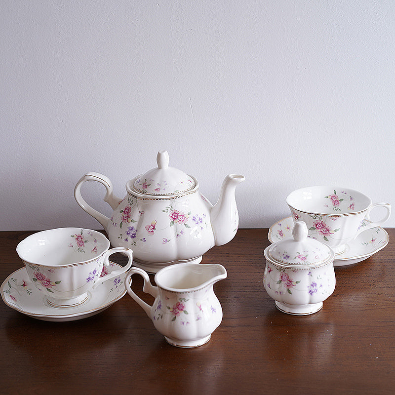 Ceramic Afternoon Tea Coffee Cup Set With Floral Gold Trim