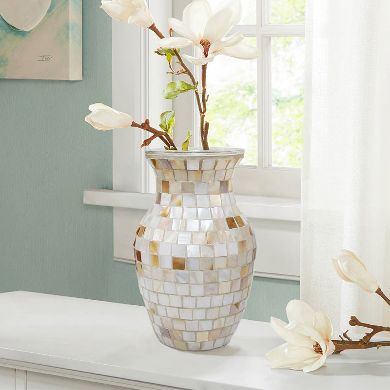 Nordic Pure Handmade White Shell Mosaic Glass Vase