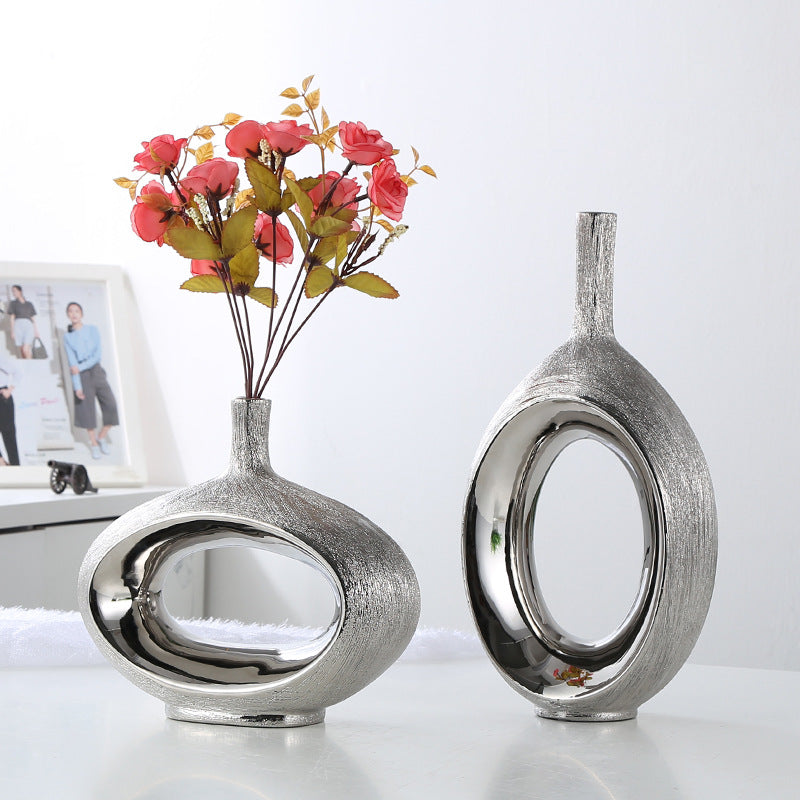 Light luxury Nordic electroplating brushed ceramic vase