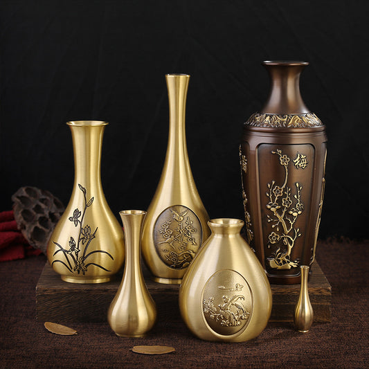 Pure Brass Decorative Flower Vase Carved Ornaments