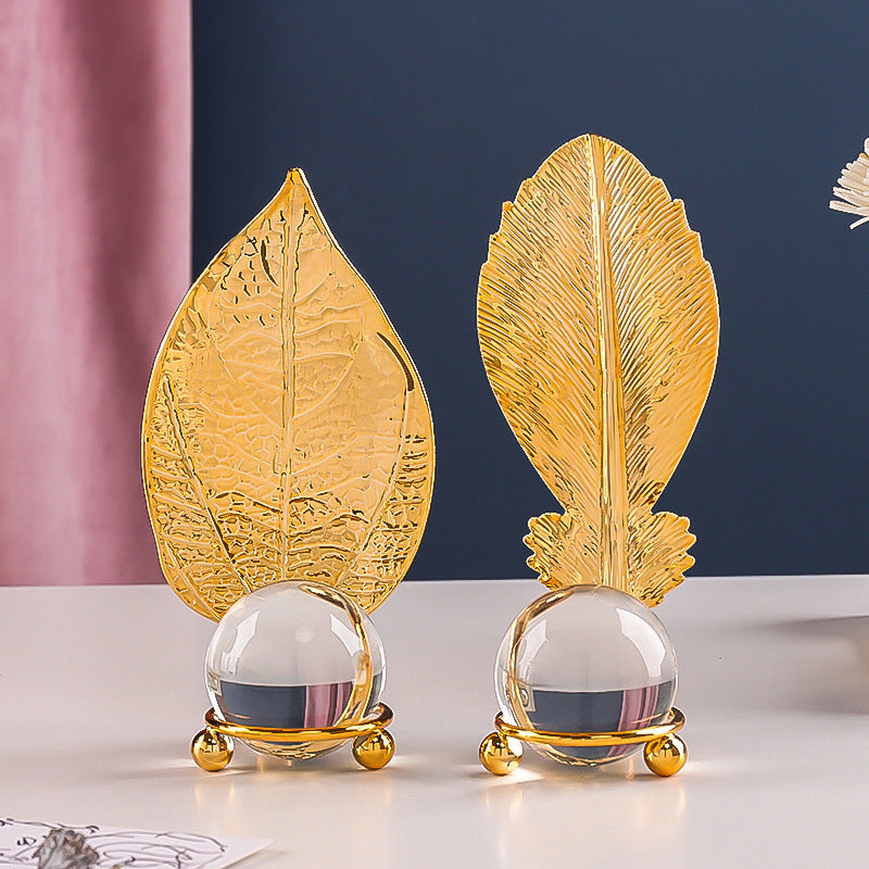 Light Luxury Golden Crystal Ball Leaf Iron Ornaments