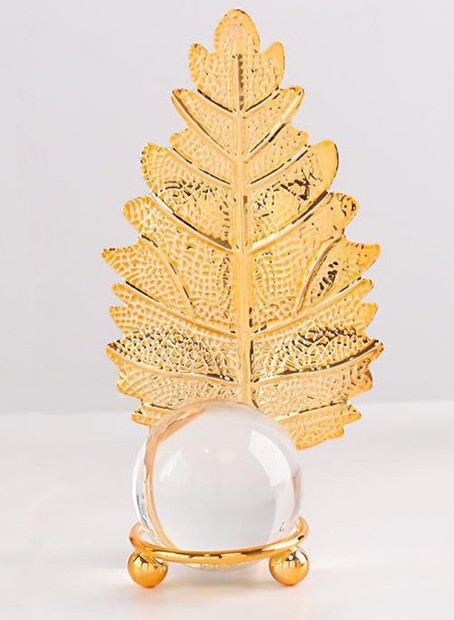 Light Luxury Golden Crystal Ball Leaf Iron Ornaments