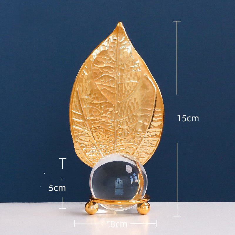 Light Luxury Golden Crystal Ball Leaf Iron Ornaments