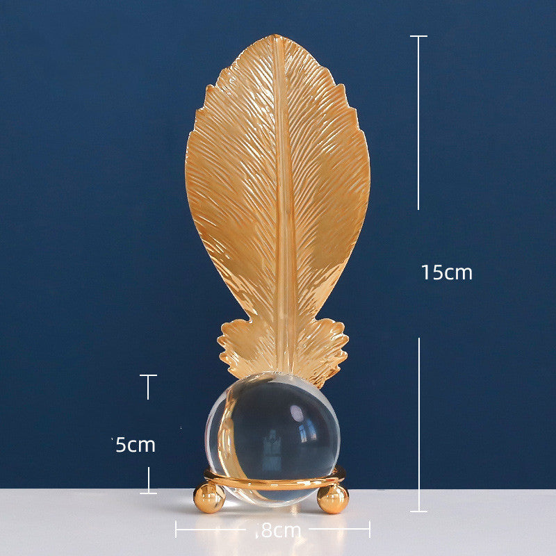 Light Luxury Golden Crystal Ball Leaf Iron Ornaments