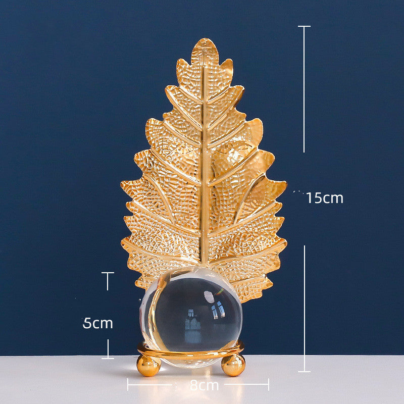 Light Luxury Golden Crystal Ball Leaf Iron Ornaments