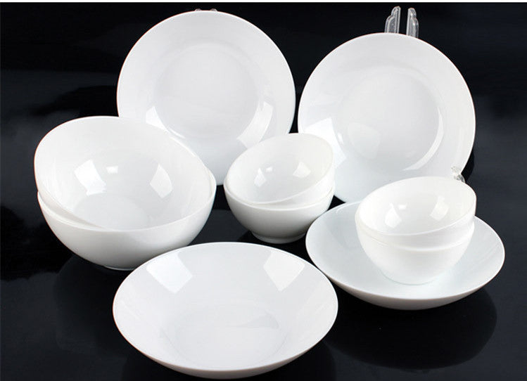 White Jade Tableware 10 Piece Toughened Glass Rice Bowl Plate High Temperature Resistant Set