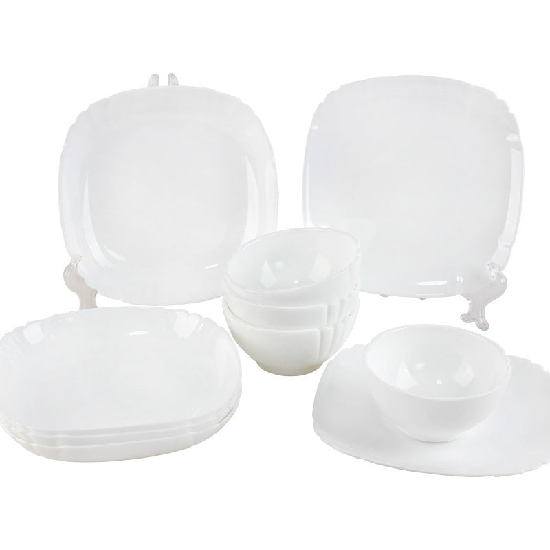 White Jade Tableware 10 Piece Toughened Glass Rice Bowl Plate High Temperature Resistant Set