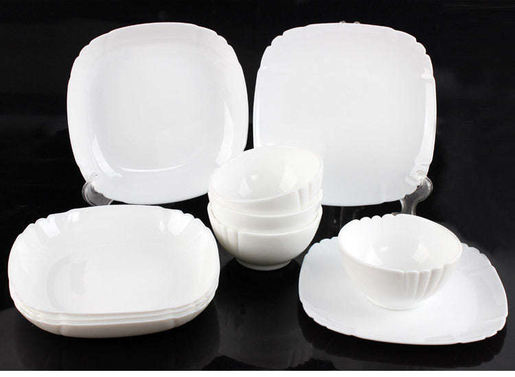 White Jade Tableware 10 Piece Toughened Glass Rice Bowl Plate High Temperature Resistant Set