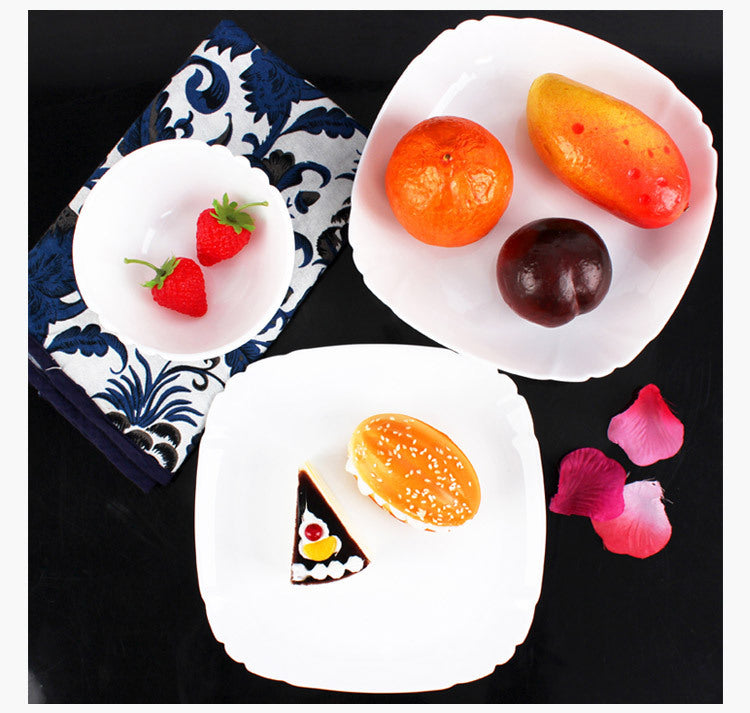 White Jade Tableware 10 Piece Toughened Glass Rice Bowl Plate High Temperature Resistant Set