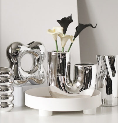 Irregular Silver Artistic Ceramic Flowerware