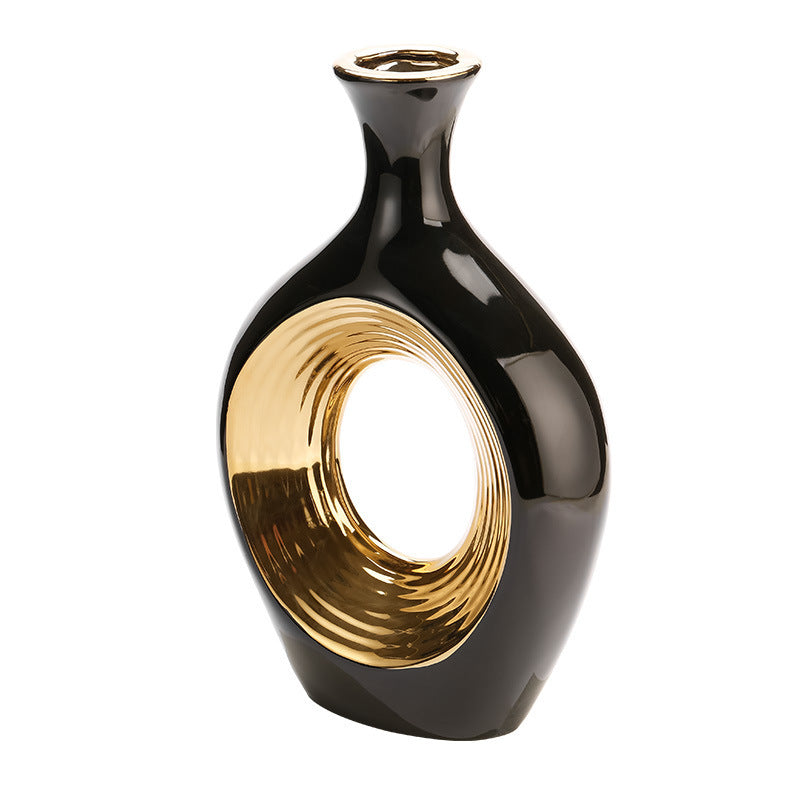 Plating Golden Black Ceramic Flower Stand