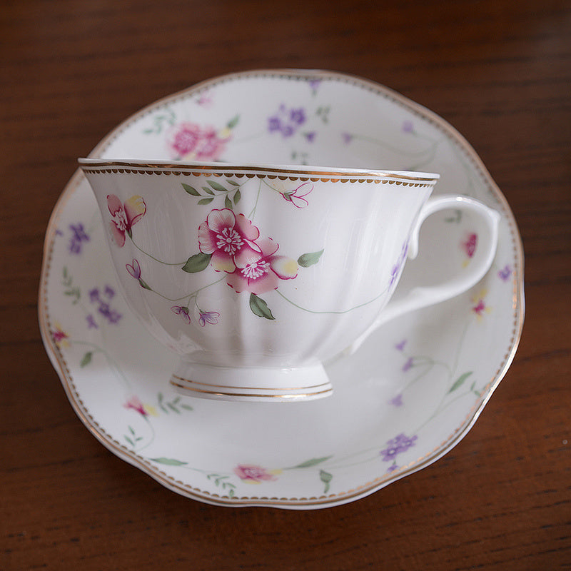 Ceramic Afternoon Tea Coffee Cup Set With Floral Gold Trim