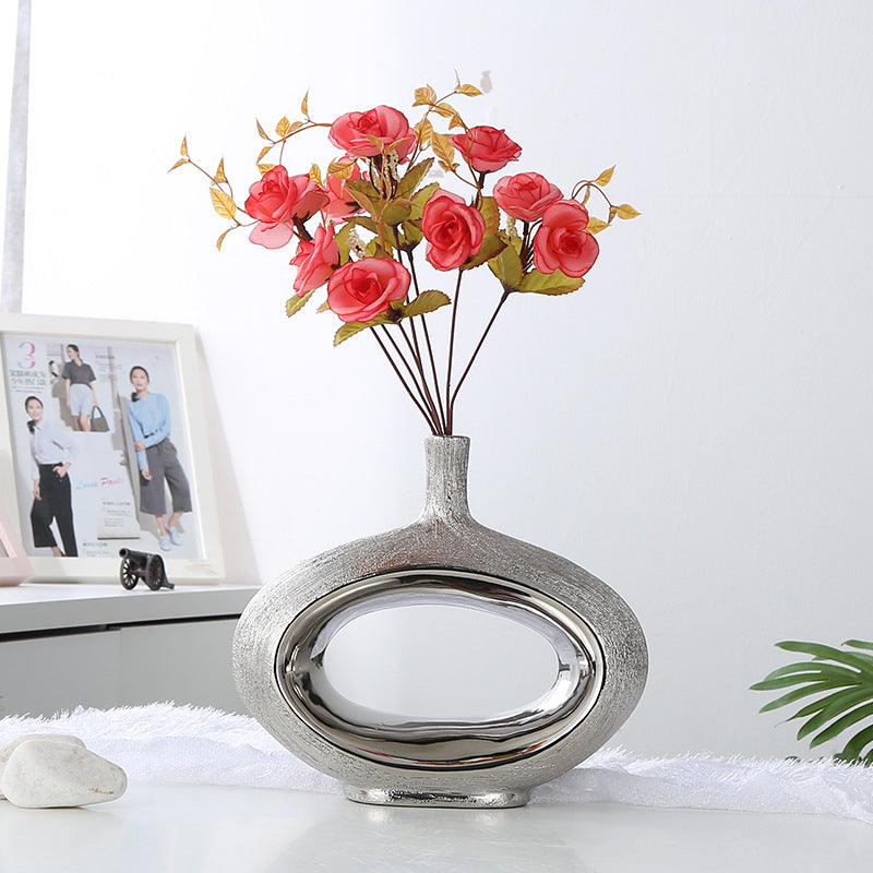 Light luxury Nordic electroplating brushed ceramic vase