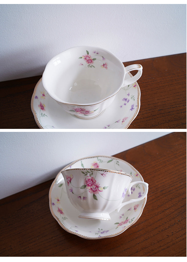 Ceramic Afternoon Tea Coffee Cup Set With Floral Gold Trim