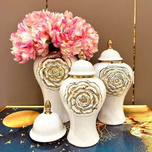 European style electroplated golden ceramic general jar, vase decoration, light luxury handicrafts, sample room, soft decoration