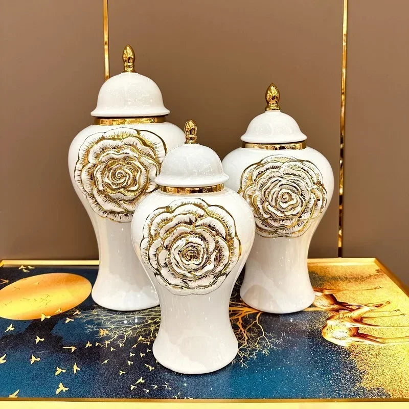 European style electroplated golden ceramic general jar, vase decoration, light luxury handicrafts, sample room, soft decoration