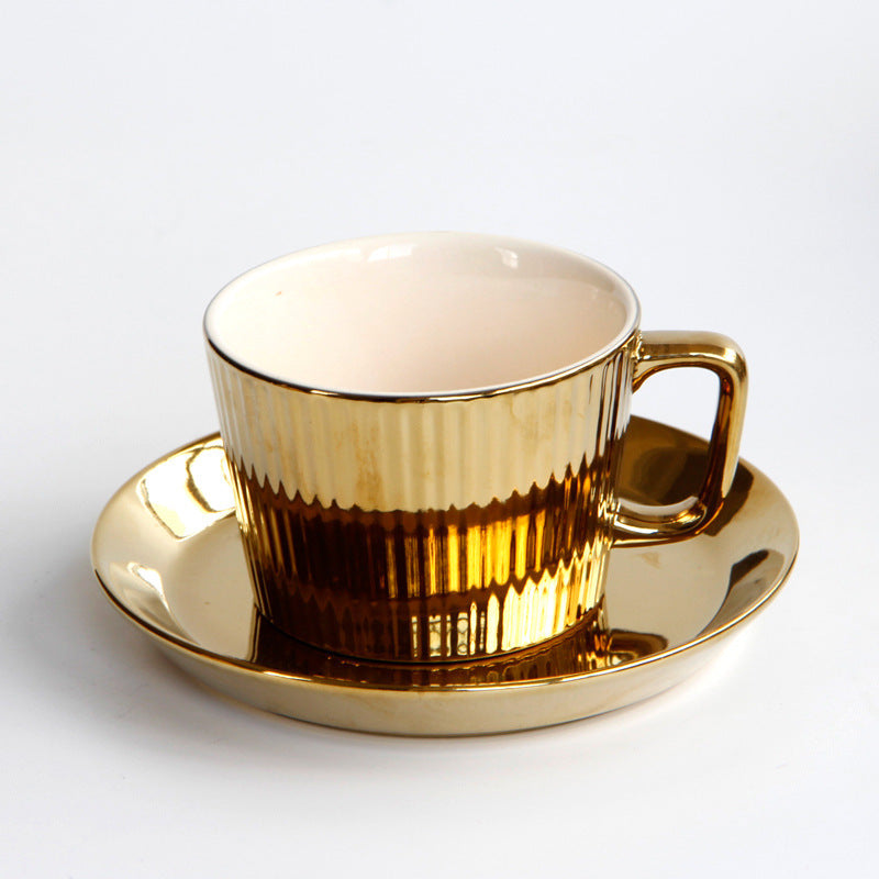 Plating Ceramic Coffee Cup With Saucer Set