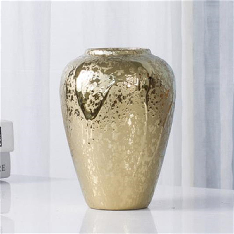 Ceramic Vase Golden Electroplating Light Luxury Living Room Soft Decoration