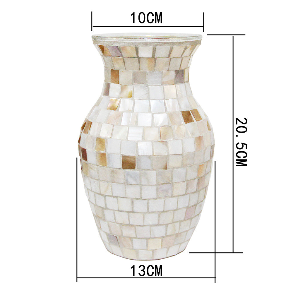 Nordic Pure Handmade White Shell Mosaic Glass Vase