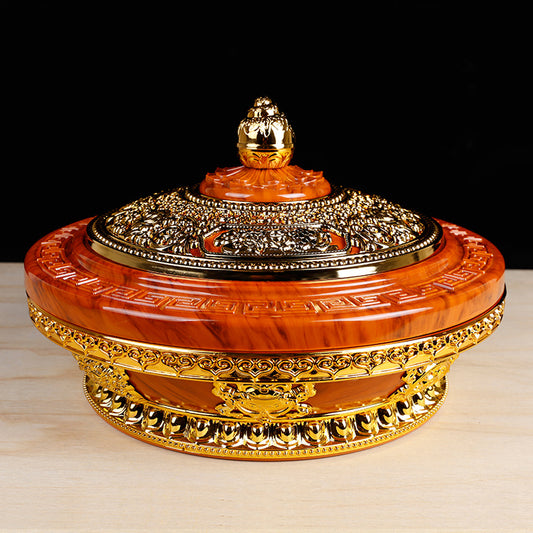 Tibetan Eight Auspicious Resin  Plate Living Room Bag Lid Fruit Box