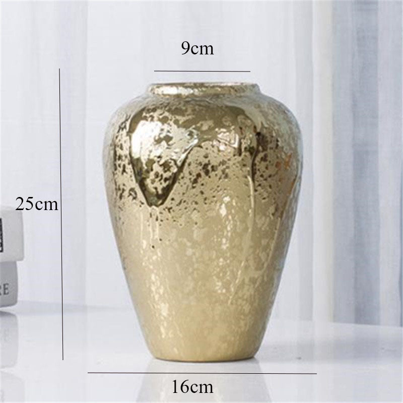 Ceramic Vase Golden Electroplating Light Luxury Living Room Soft Decoration